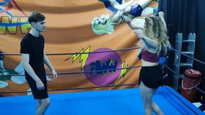 Strong skilled blonde wrestles