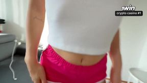 Roomie gets a sloppy doggy style blowjob and a hot cumshot