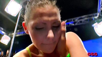 GGG John Thompson Hot Babe deepthroats and swallows cum gangbang