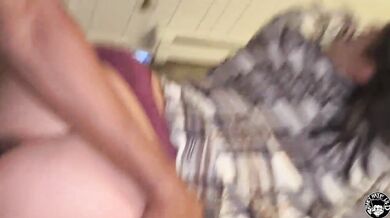 Busty latina stepmom rides lil d doggy style while dad's away