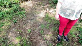 Slapping Her White Tits Red in the Wood