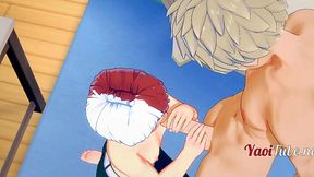 Todoroki sucks Bakugou's cock & takes his load