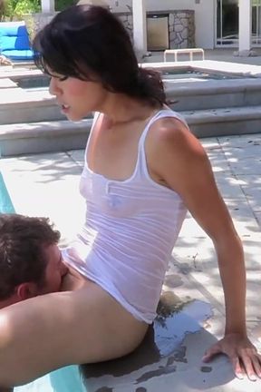 Asian chick with small boobs gets her tight holes hammered by a muscular man