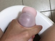 Masturbating in the bathroom, I fucked that stroker so hard and came inside
