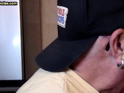 Cum greedy gloryhole DILF sucks cock in homemade closeup