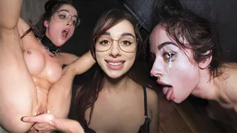 Submissive Audrey Reid Endures Rough Threesome and Squirting Facial