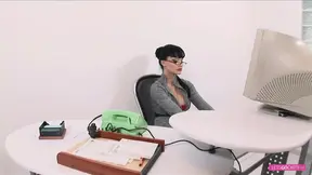 Sexy secretary in red lingerie and stockings rides a good cock