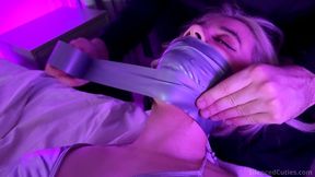 Hogtied in Pure Euphoria?! Part 1 (4K) - Mouth stuffed, wraparound tapegagged, struggling, tape bondage