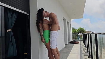 Susy Gala rides Tommy Cabrio's big cock in outdoor bedroom