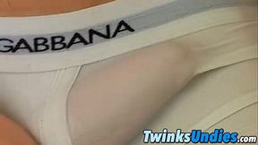 Sexy twink Cristian jerks off in undies while taking a bath