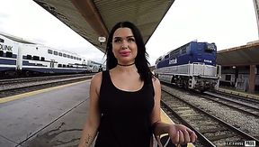 Fabulous and cute brunette with fat ass undressed and boned in the train