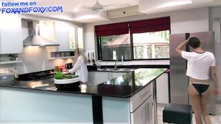 Little long Stepfather fucks step-daughter while MILF cooked breakfast