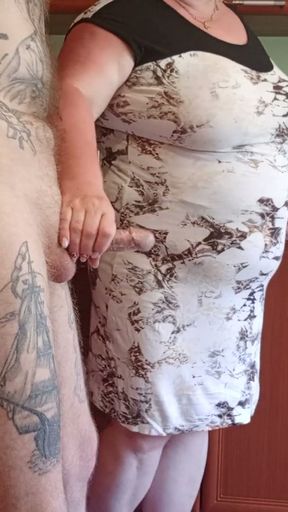 my mother-in-law saw my cock and began to milk it until I finished   Clip 1