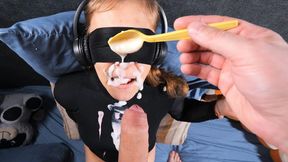 NEW GAME OF TASTE! They didn't leave me a chance &mdash;  my turtleneck and face are all in cum and yogurt!