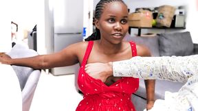 Amateur Ebony Babe Starts Shy & Ends Up Deep Throating Big White Cock
