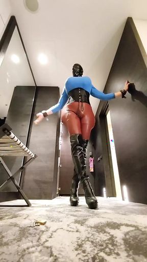 Dancing sissy slut in latex hood