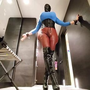 Dancing sissy slut in latex hood