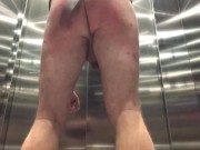 BDSM Spanking my ass with a belt into the elevator (public red ass)