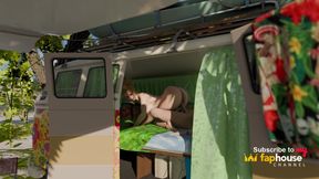 Roadside Sex Vibes in a Painted Van - Sloppy Blowjob, Reverse Cowgirl, Missionary & Cumshot