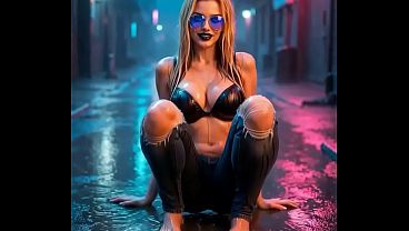 Cyberpunk goth revealing breasts in a dark alley - short compilation 2 - Nyx Loops - AI generated