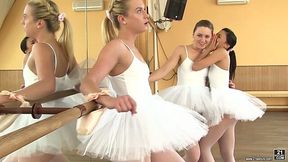 Cute ballerina Valerie Fox and her girlfriends make love in the dance studio