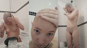 Head shave and shower body shave - uncut