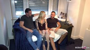 German Guys Enjoy Hot Threesome with Slim Kitty Blair