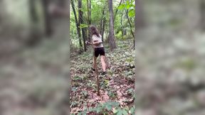 Skanky babe gets creampied under a tree in the woods