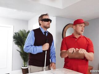Overweight babe drilled in front of blind hubby! :o