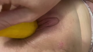 Stretching my pussy with a big fat squash.