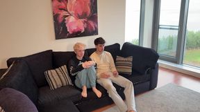 British blonde twink chokes on straight mate’s cum while gaming