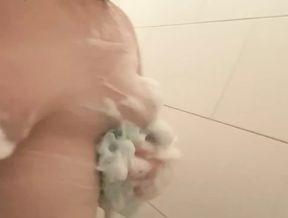Showering and Boob Play With Sexy Foamy Soapy Cum Shower