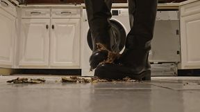 Princess crush cakes and bananas with her leather Zara boots