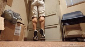 Chiseled Calves Rearrange Boxes At Work