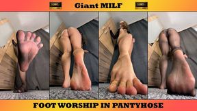 Giant MILF Teases with Soles and Nylon Pantyhose 1080 - Foot Worship - Female Domination - Sole Licking - Barefoot - Foot Fetish - Giantess - Stockings - Foot Domination - Tights - Embarrassed Naked Female - Upskirt - Toes - Nylon Worship