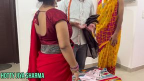 (Desi Tailor) Seduces Two Lady Customers in Shop and Fucking Anal Sex Hard Threesome