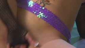 Cute blonde bimbo caress her pussy on the dancing floor of strip club before visitors come