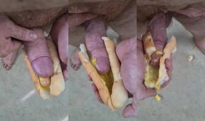 Giant cock stuffed between saucy buns dp creampie hotdog wanking gag