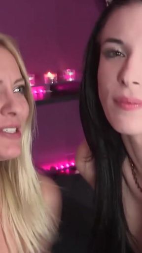 Powerful moment from &quot;What an amazing threesome lesbian action with three stunning beauties and a big white strap on&quot;