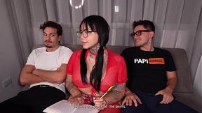 Two Latina beauties with perfect globes and ass get excited by their Spanish friends with two big cock