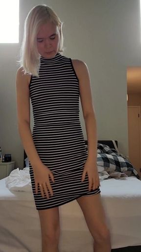 Gorgeous Trans Girl in Dress Strips and Fucks Her Tight Ass