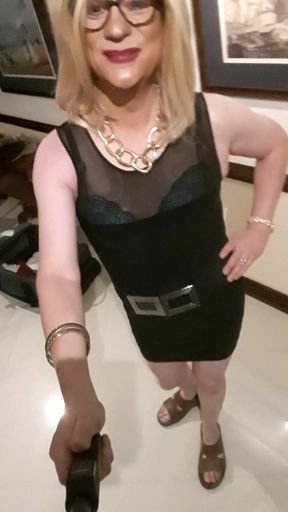 Crossdresser Fernanda Gomez in Hotel Room Before Dinner