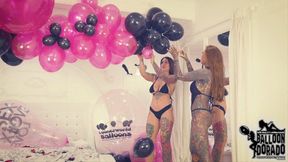 Megan and Nici pops the black and Pink Balloon Garland 4K UHD Version