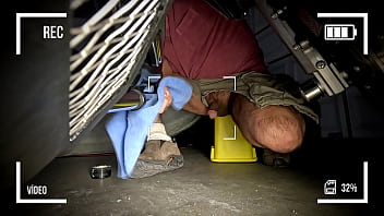 Spicy Latin Mechanic Repairs Fantasy Voyeur hairy man gets very horny.