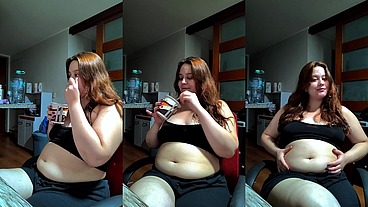 [FREE SFW FETISH VIDEO] Hot Chubby Woman Filling Her Round Belly with some Ice Cream