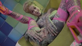 Heavily tattooed TEEN wrecking her hole with an ANAL stretch session