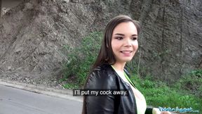Sofia Lee got her rails serviced hard next to a functioning train track