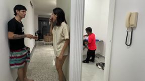 Midget stepdad irons clothes while his naughty hot stepsons fuck hard behind his back. In The End He Catches Them In Full Action!