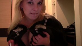 luba love amateur blonde smokes & teases webcam fans sfw