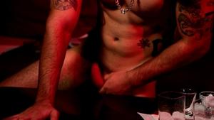 Next Door Male: Rubbing the Cum with Red Lights Flicker